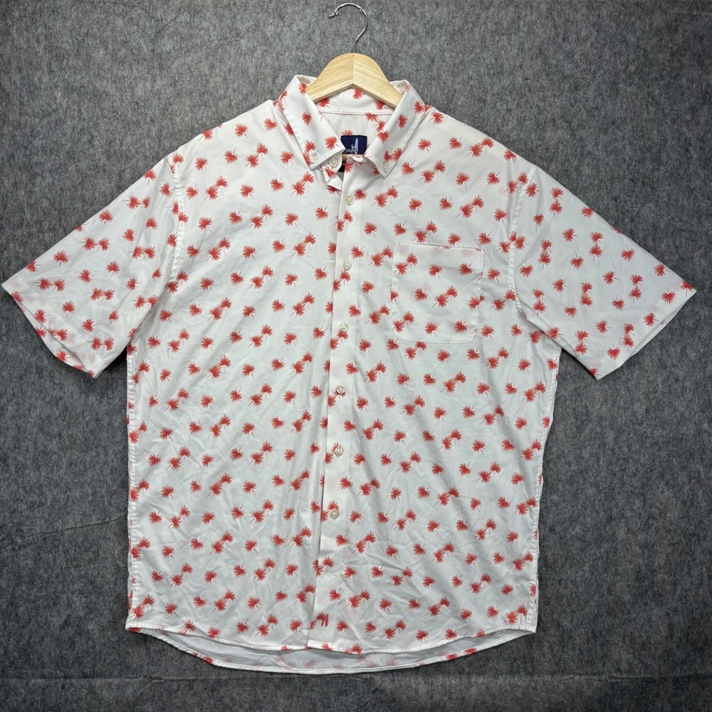 Johnnie-O Shirt Men Large Short Sleeve Prep-Formance Geometric White Orange Golf
